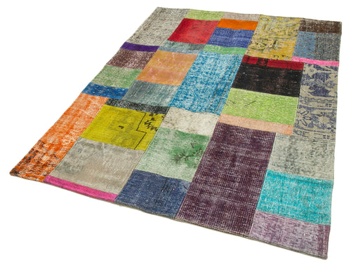 Kırk Yama Mavi Patchwork Pamuk Yün El Dokuma Halısı 143x201 Agacan