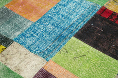 Kırk Yama Mavi Patchwork Pamuk Yün El Dokuma Halısı 143x201 Agacan