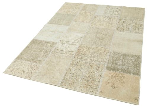 Kırk Yama Bej Patchwork Pamuk Yün El Dokuma Halısı 142x202 Agacan