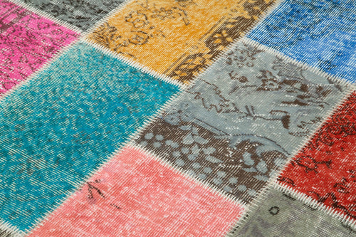 Kırk Yama Mavi Patchwork Pamuk Yün El Dokuma Halısı 143x199 Agacan