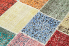 Kırk Yama Mavi Patchwork Pamuk Yün El Dokuma Halısı 143x206 Agacan