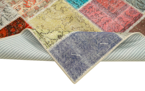 Kırk Yama Mavi Patchwork Pamuk Yün El Dokuma Halısı 144x203 Agacan
