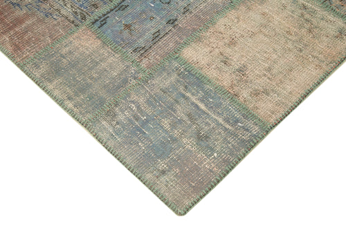 Kırk Yama Mavi Patchwork Pamuk Yün El Dokuma Halısı 140x204 Agacan