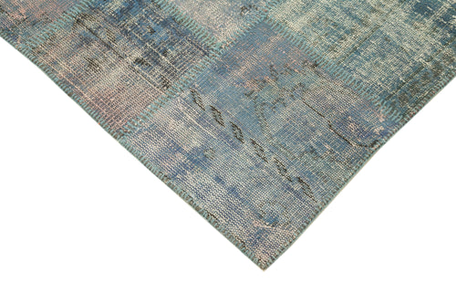 Kırk Yama Mavi Patchwork Pamuk Yün El Dokuma Halısı 149x209 Agacan