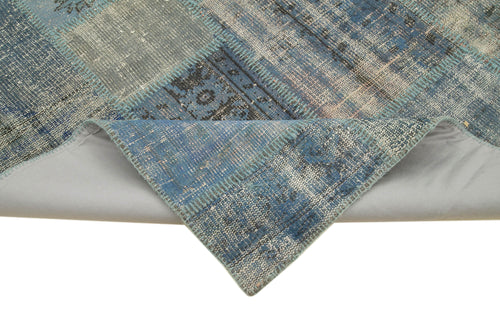 Kırk Yama Mavi Patchwork Pamuk Yün El Dokuma Halısı 149x209 Agacan
