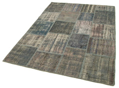 Kırk Yama Gri Patchwork Pamuk Yün El Dokuma Halısı 149x209 Agacan