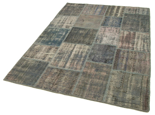 Kırk Yama Gri Patchwork Pamuk Yün El Dokuma Halısı 149x209 Agacan