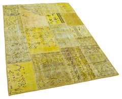 Kırk Yama Sarı Patchwork Pamuk Yün El Dokuma Halısı 123x176 Agacan