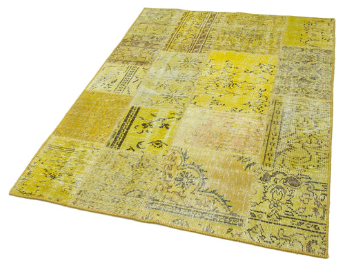 Kırk Yama Sarı Patchwork Pamuk Yün El Dokuma Halısı 123x176 Agacan