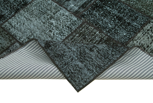Kırk Yama Siyah Patchwork Pamuk Yün El Dokuma Halısı 145x202 Agacan
