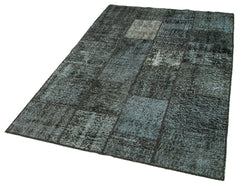 Kırk Yama Siyah Patchwork Pamuk Yün El Dokuma Halısı 134x204 Agacan