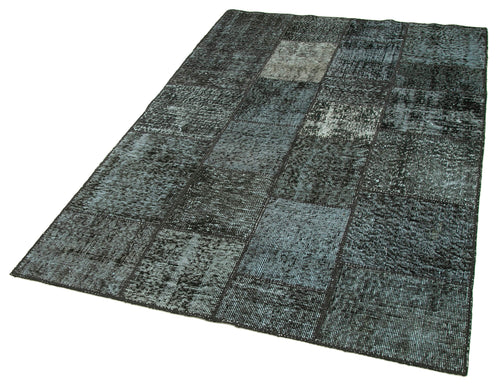 Kırk Yama Siyah Patchwork Pamuk Yün El Dokuma Halısı 134x204 Agacan