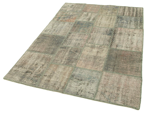 Kırk Yama Gri Patchwork Pamuk Yün El Dokuma Halısı 140x203 Agacan