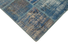Kırk Yama Mavi Patchwork Pamuk Yün El Dokuma Halısı 141x205 Agacan
