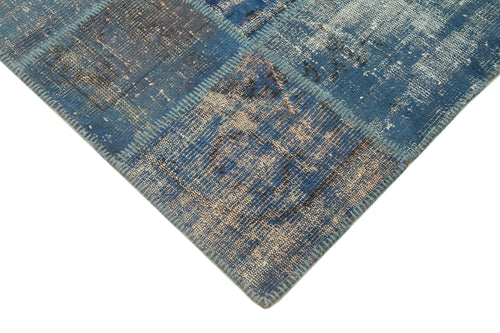 Kırk Yama Mavi Patchwork Pamuk Yün El Dokuma Halısı 141x205 Agacan