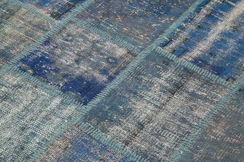 Kırk Yama Mavi Patchwork Pamuk Yün El Dokuma Halısı 141x205 Agacan
