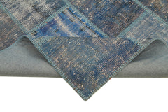 Kırk Yama Mavi Patchwork Pamuk Yün El Dokuma Halısı 141x205 Agacan