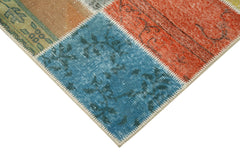 Kırk Yama Mavi Patchwork Pamuk Yün El Dokuma Halısı 144x197 Agacan
