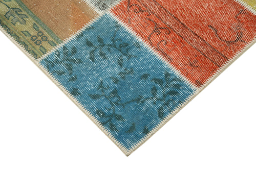 Kırk Yama Mavi Patchwork Pamuk Yün El Dokuma Halısı 144x197 Agacan