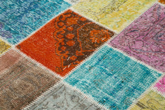 Kırk Yama Mavi Patchwork Pamuk Yün El Dokuma Halısı 144x197 Agacan