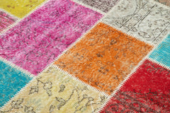 Kırk Yama Mavi Patchwork Pamuk Yün El Dokuma Halısı 146x205 Agacan
