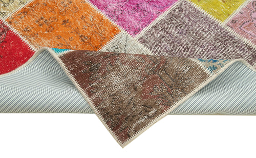 Kırk Yama Mavi Patchwork Pamuk Yün El Dokuma Halısı 146x205 Agacan