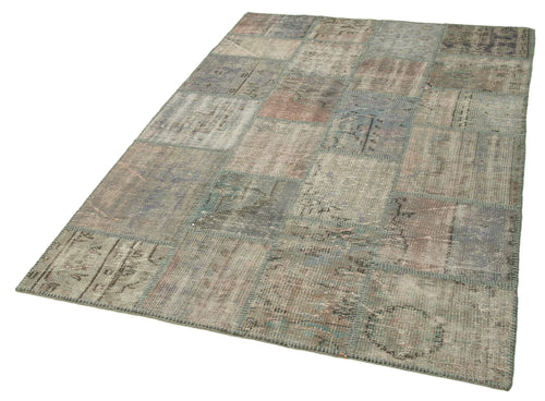 Kırk Yama Gri Patchwork Pamuk Yün El Dokuma Halısı 138x204 Agacan
