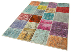 Kırk Yama Mavi Patchwork Pamuk Yün El Dokuma Halısı 144x209 Agacan