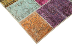 Kırk Yama Mavi Patchwork Pamuk Yün El Dokuma Halısı 144x209 Agacan