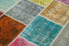 Kırk Yama Mavi Patchwork Pamuk Yün El Dokuma Halısı 144x209 Agacan