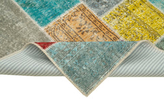 Kırk Yama Mavi Patchwork Pamuk Yün El Dokuma Halısı 144x209 Agacan