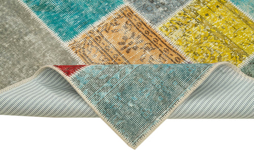 Kırk Yama Mavi Patchwork Pamuk Yün El Dokuma Halısı 144x209 Agacan