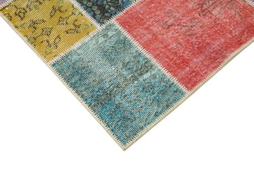 Kırk Yama Mavi Patchwork Pamuk Yün El Dokuma Halısı 145x204 Agacan