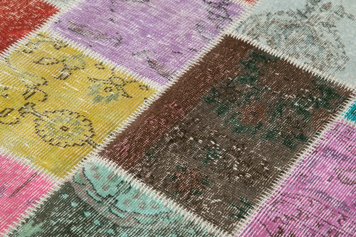 Kırk Yama Mavi Patchwork Pamuk Yün El Dokuma Halısı 145x204 Agacan