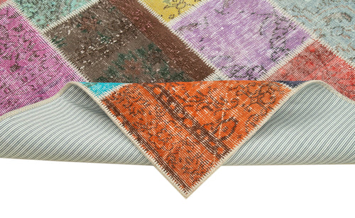 Kırk Yama Mavi Patchwork Pamuk Yün El Dokuma Halısı 145x204 Agacan