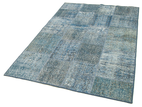 Kırk Yama Mavi Patchwork Pamuk Yün El Dokuma Halısı 134x205 Agacan
