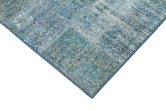 Kırk Yama Mavi Patchwork Pamuk Yün El Dokuma Halısı 134x205 Agacan