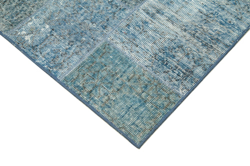 Kırk Yama Mavi Patchwork Pamuk Yün El Dokuma Halısı 134x205 Agacan