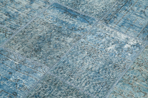 Kırk Yama Mavi Patchwork Pamuk Yün El Dokuma Halısı 134x205 Agacan