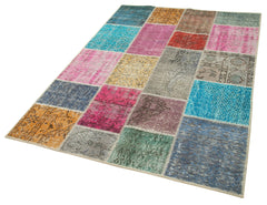 Kırk Yama Mavi Patchwork Pamuk Yün El Dokuma Halısı 143x203 Agacan