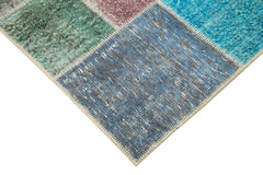 Kırk Yama Mavi Patchwork Pamuk Yün El Dokuma Halısı 143x203 Agacan
