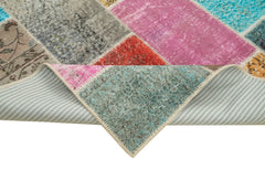 Kırk Yama Mavi Patchwork Pamuk Yün El Dokuma Halısı 143x203 Agacan