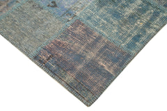 Kırk Yama Mavi Patchwork Pamuk Yün El Dokuma Halısı 149x206 Agacan