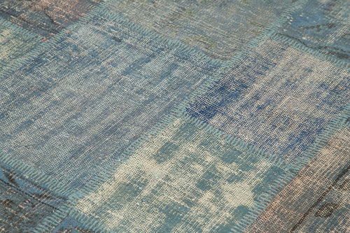 Kırk Yama Mavi Patchwork Pamuk Yün El Dokuma Halısı 149x206 Agacan