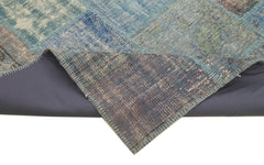 Kırk Yama Mavi Patchwork Pamuk Yün El Dokuma Halısı 149x206 Agacan