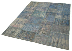 Kırk Yama Mavi Patchwork Pamuk Yün El Dokuma Halısı 150x203 Agacan