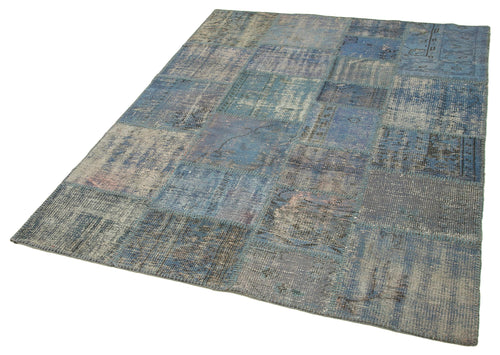 Kırk Yama Mavi Patchwork Pamuk Yün El Dokuma Halısı 150x203 Agacan
