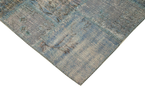 Kırk Yama Mavi Patchwork Pamuk Yün El Dokuma Halısı 150x203 Agacan