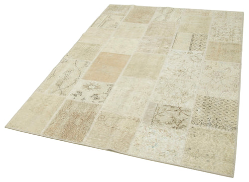 Kırk Yama Bej Patchwork Pamuk Yün El Dokuma Halısı 144x200 Agacan