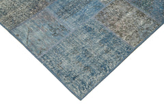 Kırk Yama Mavi Patchwork Pamuk Yün El Dokuma Halısı 135x200 Agacan